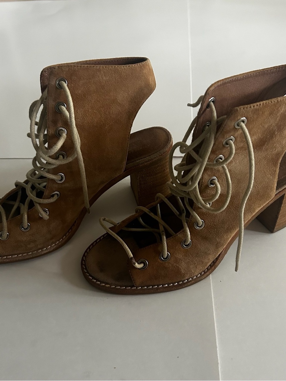 Jeffrey Campbell for Free People Suede Lace Up Open Toed Booties